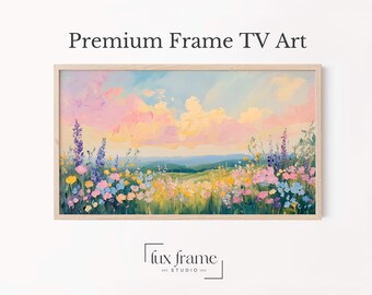 Pastel Wildflower Meadow TV Art, Cottagecore Spring Landscape for Frame TV, Gentle Spring Floral, Painterly Sky, Digital Download 863
