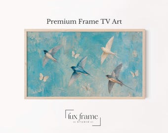 Flying Birds Butterfly Samsung Frame TV Art Cottagecore Spring (Digital Download) 1762