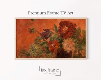 Vintage Dahlia Still Life Frame TV Art Rustic Autumn Floral (Digital Download) 1723