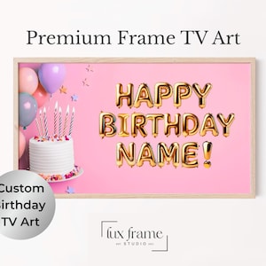 Personalized Pink Birthday Frame TV Art, Girls Birthday TV Screen, Happy Birthday TV Frame, Custom Art Birthday Party, Digital Download Tv