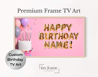 Personalized Pink Birthday Frame TV Art, Girls Birthday TV Screen, Happy Birthday TV Frame, Custom Art Birthday Party, Digital Download Tv