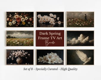 Dark Spring Frame TV Art Set, Samsung TV Art Bundle, 8 Moody Vintage Spring Pieces, Dark Floral & Landscape Art, Digital Download 70