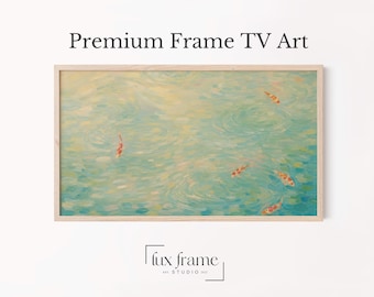 Laghetto vintage con carpe koi, cornice TV Samsung color verde acqua (download digitale) 1076