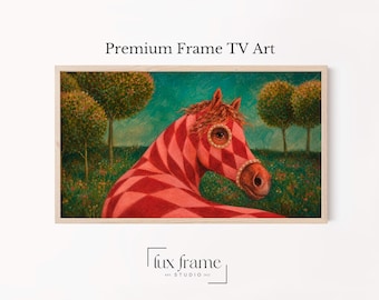 Quirky Red Harlequin Horse Samsung Frame TV Art Storybook Whimsy (Digital Download) 1749