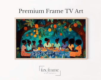 African Celebration TV Art, Vibrant Tribal Dinner Gathering Painting, Colorful Ethnic Decor, TV Art, Printable Digital Download 906