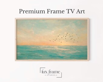 Paesaggio marino al tramonto vintage, uccelli in volo, cornice per TV Samsung (download digitale) 1073