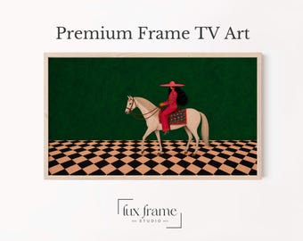 Cavaliere in abito rosso, cornice smeraldo, illustrazione retrò audace (download digitale) 1086