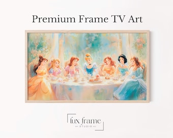 Disney-Inspired Princess Tea Party Frame TV Art, Watercolor Princesses Art, Elegant Pastel Fairytale Art, Romantic Digital Wall Decor 842