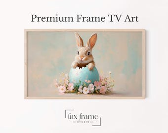 Spring Bunny Nursery TV Art, Bunny with Flowers Samsung Frame TV Art, Spring Floral Art Painting, Cottagecore Easter Decor 855