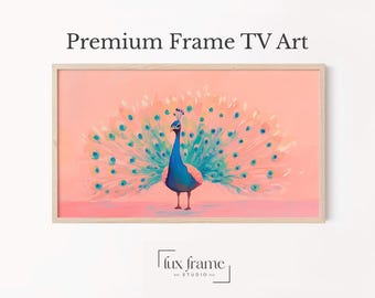 Kleurrijke Peacock Frame TV Art, voetbalwedstrijd dag muurkunst, retro stijl schilderij, Thanksgiving decor, digitale download, Frame TV Art 682