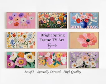 Bright Spring Frame TV Art Bundle | Colorful Floral Samsung Frame TV Art, Painterly Modern Spring Decor, Digital Download 48
