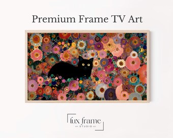 Black Cat in Floral Garden Art for Samsung Frame TV (Digital Download) 891