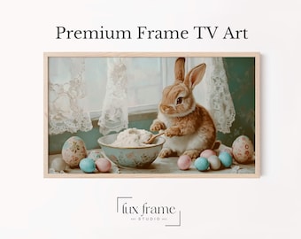 Easter Bunny Art, Cottagecore Decor, Adorable Rabbit Frame TV Art, Spring Wall Decor, Vintage Pastel Painting, Digital Download 856
