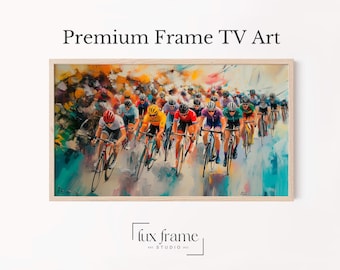 Peloton Cycling Wall Art, Tour de France Race Painting, Dynamic Cyclists Motion Scene, Energetic Sports Decor, TV Art, Digital Download 904
