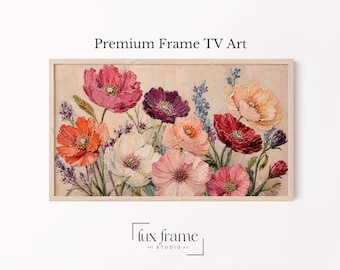 Vintage Poppy Wildflower Bouquet Samsung Frame TV Art Cottagecore (Digital Download) 1750