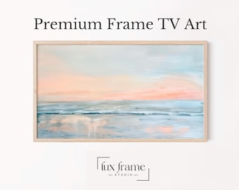 ニュートラルな海景フレームテレビアート、サムスンフレームテレビのパステル抽象画、マットな海岸風景、落ち着いたビーチの装飾、フレームテレビの壁アート68
