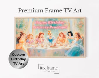 Personalized Princess Birthday Frame TV Art | Girls Birthday TV Display, Custom Name Party Screen, Princess Party Decor, Digital Download