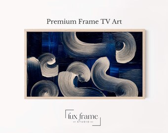 Moody Navy Wave Samsung Frame TV Art Modern Abstract (Digital Download) 1761