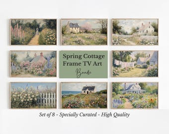Whimsical Cottage Spring Frame TV Art Bundle, Samsung Frame TV Set, Pastoral Farmhouse Landscape, Vintage-Inspired Digital Download 47