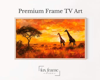 Rustic Safari TV Art, Giraffes Under African Sunset Frame TV Art, Autumn Warmth, Nature Wall Decor, Digital Download, Vibrant Landscape 847