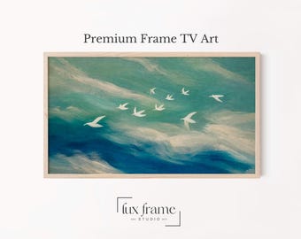 White Birds Flying Samsung Frame TV Art Coastal Dreamy Sky (Digital Download) 1739