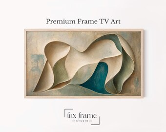 Modern Abstract Sculptural Frame TV Art Neutral Teal Sage (Digital Download) 1755