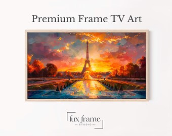 Romantic Sunset Eiffel Tower Art, Vintage Paris Wall Decor, Frame TV Art, Impressionistic Landscape for TV, Digital Download 851