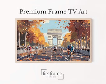 Tour de France Cycling TV Art, Paris Arc de Triomphe TV Art, French Cityscape Landscape, TV Art, Digital Download 905