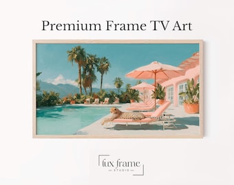 Vintage Palm Springs Frame TV Art, Retro Cheetah Lounge Samsung TV Art, Mid-Century Poolside Wall Decor, Summer Chic Digital 413