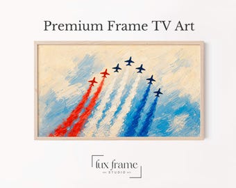 Formazione di jet rossi, bianchi e blu, cornice per spettacolo aereo patriottico, grafica TV (download digitale) 1063
