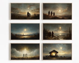Conjunto de 6 Ilustrações para TV com Moldura da Natividade | Download Digital do Natal em Belém | Pintura da Paisagem da Noite Santa | Arte Cristã para TV 29