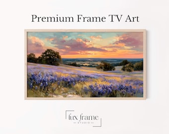 Texas Bluebonnets Frame TV Art, Digital Download Landscape, Romantic Sunset Painting, Cottagecore Farmhouse Decor, Samsung Frame TV 838
