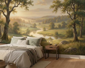 Nature Landscape Wallpaper Green Peel Stick Scenic Mural Non Woven Vinyl