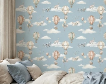 Papel de Parede Infantil Céu, Mural Infantil Removível com Nuvens, Autoadesivo - Vinil Não Tecido