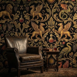 Alchemy Gothic Wallpaper Dark Peel Stick Mythical Mural Dragon Griffin Removable Vintage Wall Paper