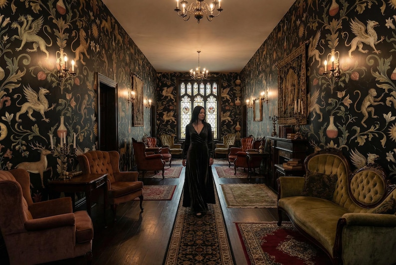 Papel de parede removível em vinil não tecido com estampa de animais da Gothic Alchemy. imagem 5