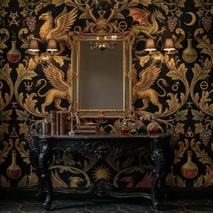 Alchemy Gothic Wallpaper Dark Peel Stick Mythical Mural Dragon Griffin Removable Vintage Wall Paper
