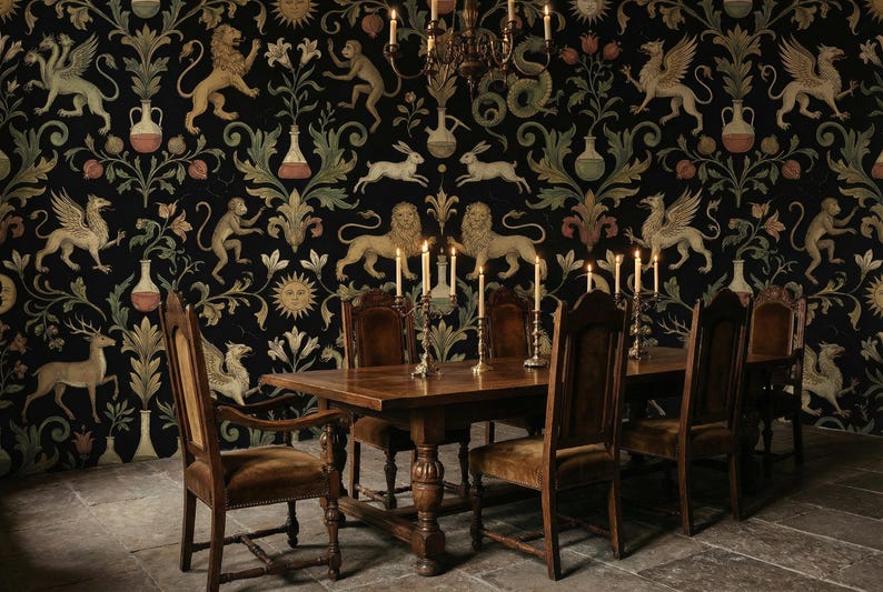 Papel de parede removível em vinil não tecido com estampa de animais da Gothic Alchemy. imagem 2