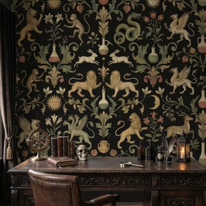 Papel de parede removível em vinil não tecido com estampa de animais da Gothic Alchemy. imagem 9