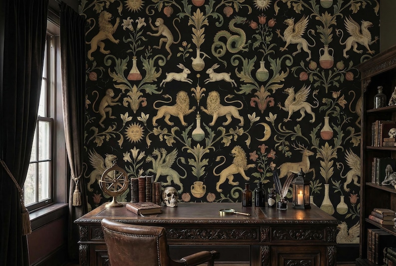 Papel de parede removível em vinil não tecido com estampa de animais da Gothic Alchemy. imagem 9
