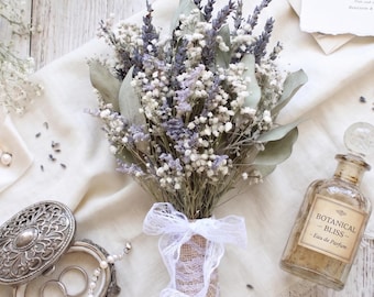 Rustic Wedding Bouquet | Baby’s Breath & Eucalyptus | Dried Flower Bridesmaid Bouquet | Lavender Bundles for Country Rustic Wedding