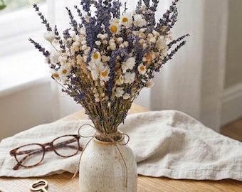 Dried Lavender Bouquet with Baby's Breath & Daisies | Natural Dried Wildflower Arrangement | Rustic Home Decor | Vase Filler | Gift for Her