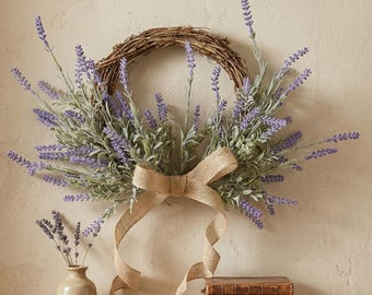 Faux Lavender Wreath for Front Door, Everyday Lavender Wreath with Ribbon, Year-Round Home Decor, Housewarming Gift, Rustic Floral Wreath
