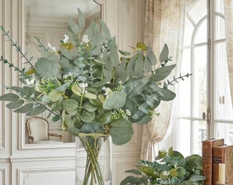 50 tiges d'eucalyptus variées : verdure artificielle pour vases, décoration bohème pour la maison, bouquets de mariage, feuilles artificielles pour bouquets DIY et centres de table