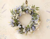 Farmhouse Blue Wildflower Wreath, Spring Front Door Decor, Cottagecore Floral Wall Decor, Artificial Summer Wreath, Year-Round Wreath