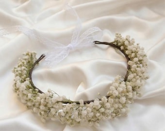 Baby's Breath Crown,Dried Flowers Crown,Bridal Crowns,Wedding Crown, Neutral Flowers Girl Floral Crown, Flowers Crown for Holy Communion Day