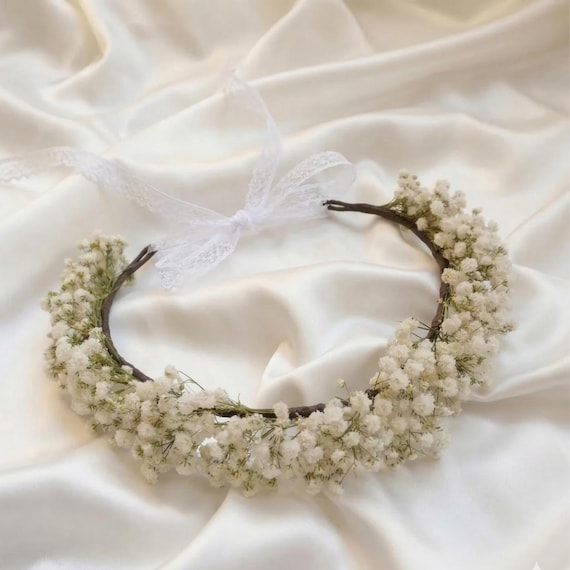 Baby's Breath Crown,Dried Flowers Crown,Bridal Crowns,Wedding Crown, Neutral Flowers Girl Floral Crown, Flowers Crown for Holy Communion Day
