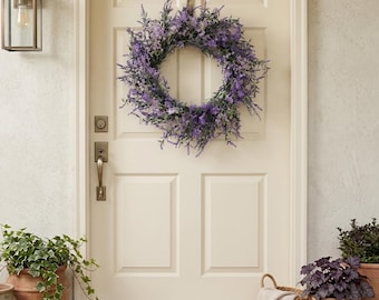 Artificial Lavender Wreath for Front Door | Modern Farmhouse Spring Decor | Purple Faux Floral Wall Hanging | Spring & Summer Porch Decor