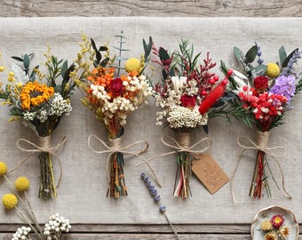 Mini ramo de flores secas estilo bohemio - Centro de mesa con flores secas - Regalo navideño neutro - Decoración rústica para bodas