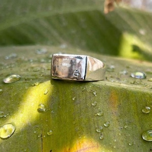 925 Sterling Silver Signet Ring with CZ | Minimalist Geometric Band, Handmade Jewelry